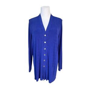 Chico's‎ Royal Blue Mother of Pearl Button Up Long Cardigan sz 2 Large (12-14)